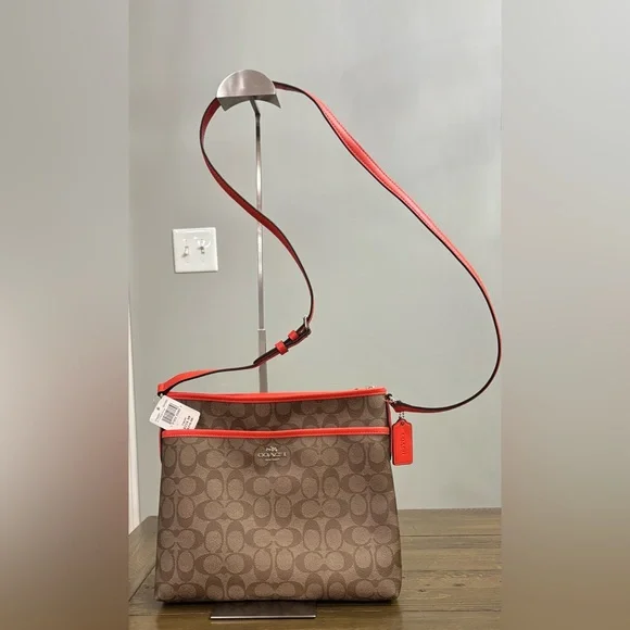 Coach Signature File Crossbody Bag with Bright Orange Trim - Picture 2 of 12